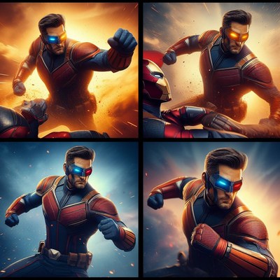 Superhero in action poses