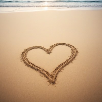 Heart drawn in sand on beach