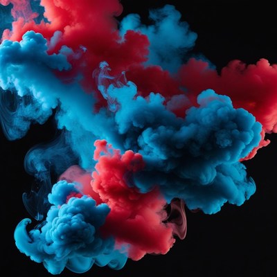 Blue and red ink swirling in water