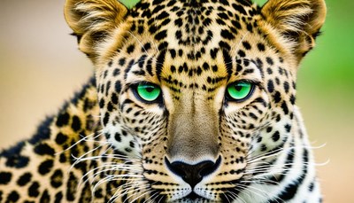 Leopard close up with green eyes