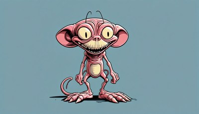 Pink cartoon character standing