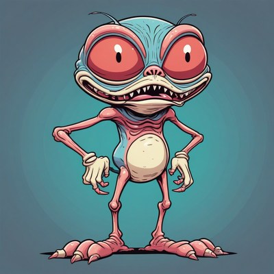 Cartoon monster with big red eyes