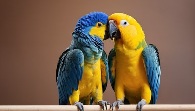 Two parrots perched on a branch