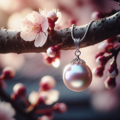 Pearl pendant hanging from blossom branch