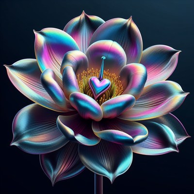Iridescent lotus flower with heart