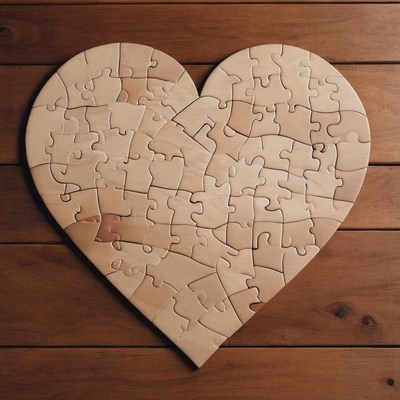 Wooden heart puzzle on floor