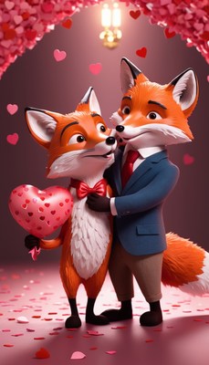 Romantic fox couple valentine's day
