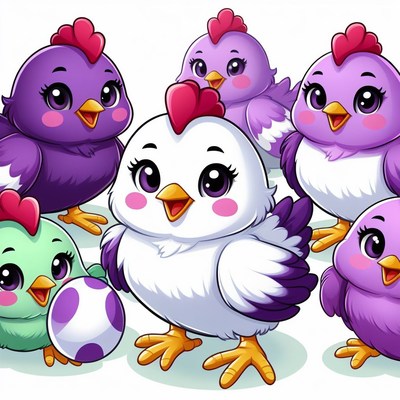 Cute chicks playing with egg