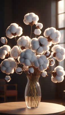 Cotton flower bouquet in vase