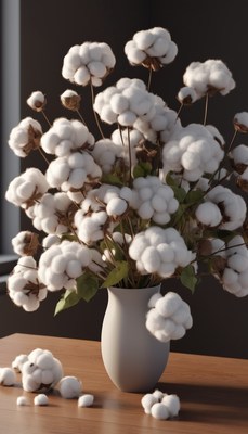 Cotton flowers in vase on table