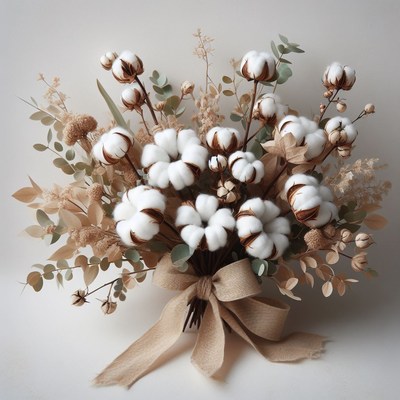 Cotton bouquet with brown ribbon