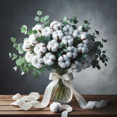 Cotton bouquet in vase on table