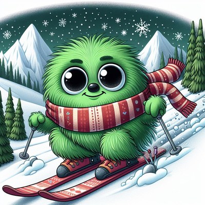 Green monster skiing at night
