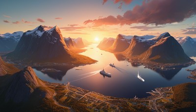 Sunset over norwegian fjord