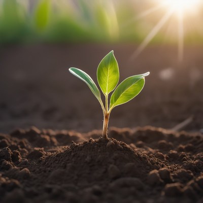 Seedling growing in sunlight