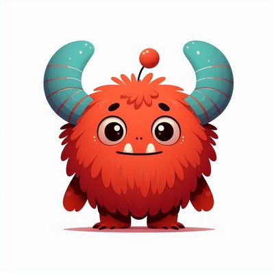 Cute red monster with blue horns