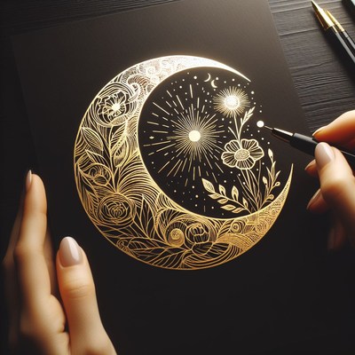 Gold crescent moon drawing