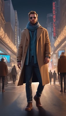 Man walking in city at night