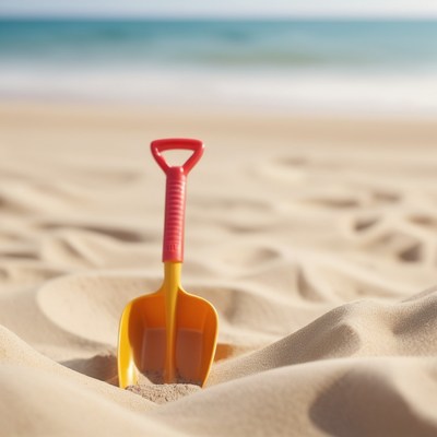 Beach shovel in sand