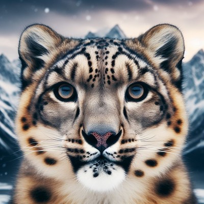 Snow leopard portrait in mountains