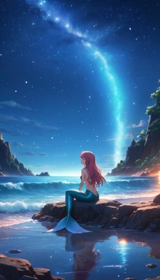Mermaid gazing at the night sky