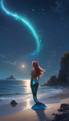 Mermaid gazing at night sky