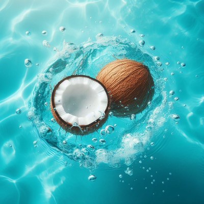 Coconut in blue water