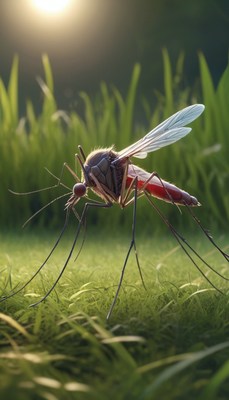 Mosquito on grass in sunlight