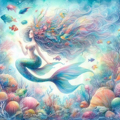 Mermaid in a coral reef