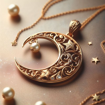 Gold crescent moon necklace with pearls
