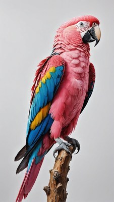 Pink and blue macaw perched on branch