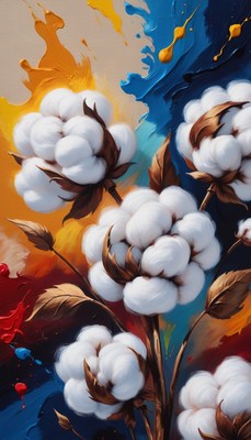 Cotton blossoms against abstract background