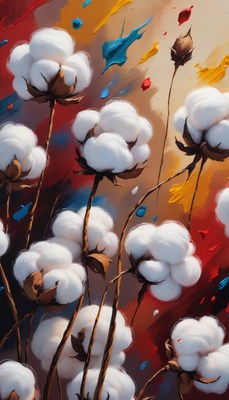 Cotton blossoms against colorful background