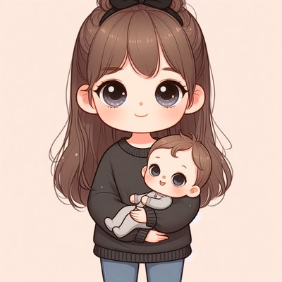 Cartoon mom holding baby