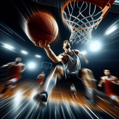 Basketball player dunking in game