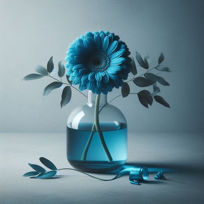 Blue flower in glass vase