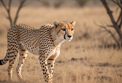Cheetah walking in grassland