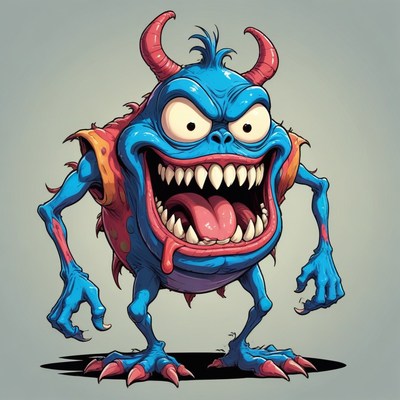 Blue monster with sharp teeth