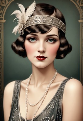 Flapper woman in a green dress