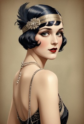Flapper woman in black dress, 1920s
