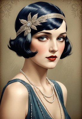 Flapper woman with headband and pearls
