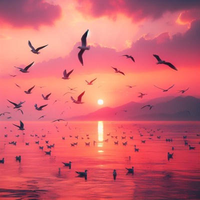 Seagulls at sunset
