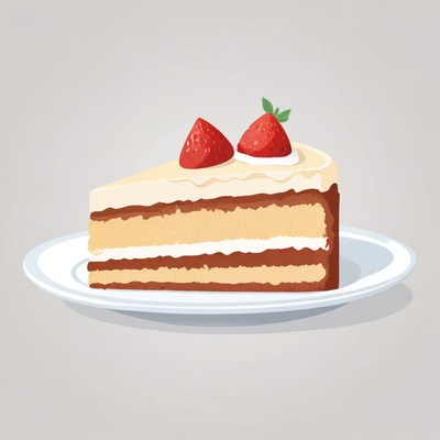 Strawberry cake slice on white plate