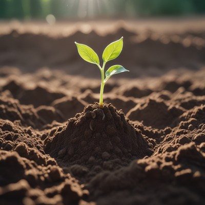 Young sprout emerging from soil