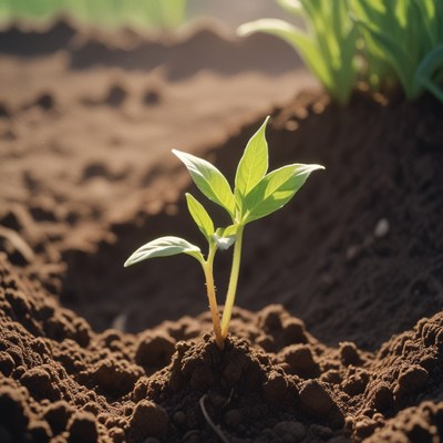 Single seedling in sunlight