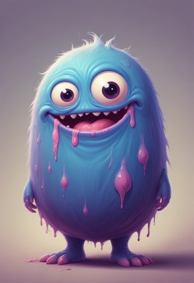 Gooey blue monster smiling