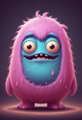 Pink furry monster with big eyes
