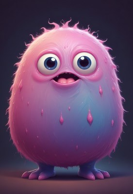 Pink and blue furry creature