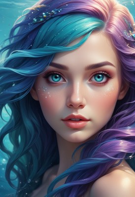 Woman with blue and purple hair in water