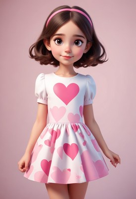Animated girl in heart dress